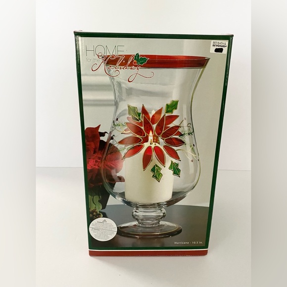 Home for the Holiday Poinsettia Christmas Hurricane Lampe Tempête Candle Holder - Picture 9 of 13